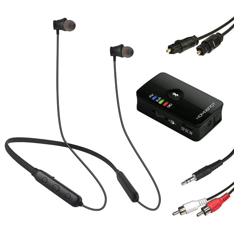 lot 5474 image: HomeSpot Wireless Neckband Headphones for TV Watching with Bluetooth 5.3 aptX LL Transmitter No Delay Lightweight High Volume Ideal for Seniors 3.5mm Aux RCA TOSLINK Optical