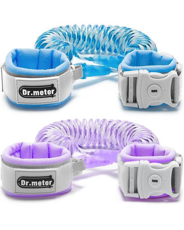 lot 5528 image: Dr.meter Anti Lost Wrist Link, 2 Pack Toddler Safety Leash with Key Lock, Reflective Child Walking Harness - Dual 8.2ft Length Blue & Purple Kids Leash for Store Mall Airport Theme Park Trip