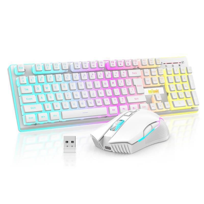 lot 5575 image: RedThunder K10 Wireless Gaming Keyboard and Mouse Combo, RGB Backlit Rechargeable 3800mAh Battery, Mechanical Feel Anti-ghosting Keyboard  7D 3200DPI Mice for PC Gamer(White Pudding)