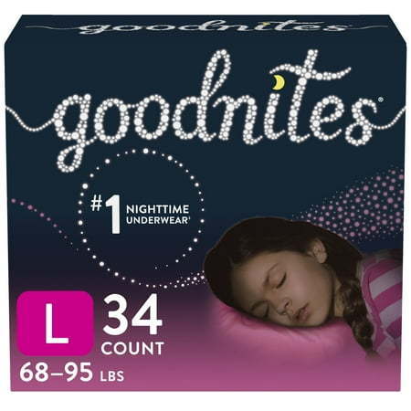 lot 6222 image: Goodnites Girls  Nighttime Bedwetting Underwear  L (68-95 lb.)  34 Ct