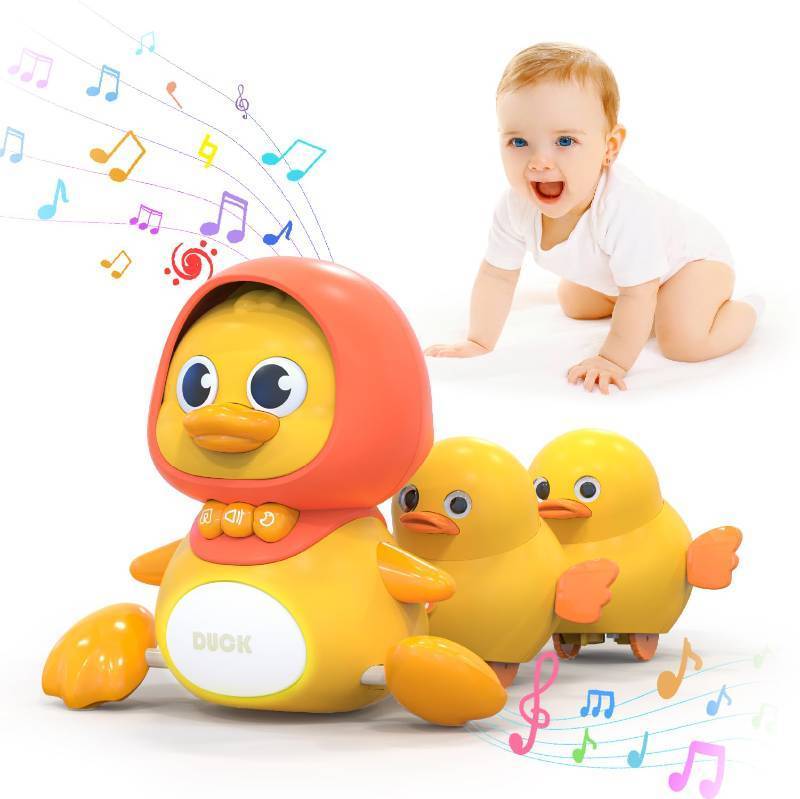 lot 6229 image: Gofimyee Crawling Duck Musical Toy, Baby Toy for Toddler, Sound Toys for 18 Months, Early Educational Baby Toys with Light, Includes One Large Duck and Two Ducklings (Batteries Included)