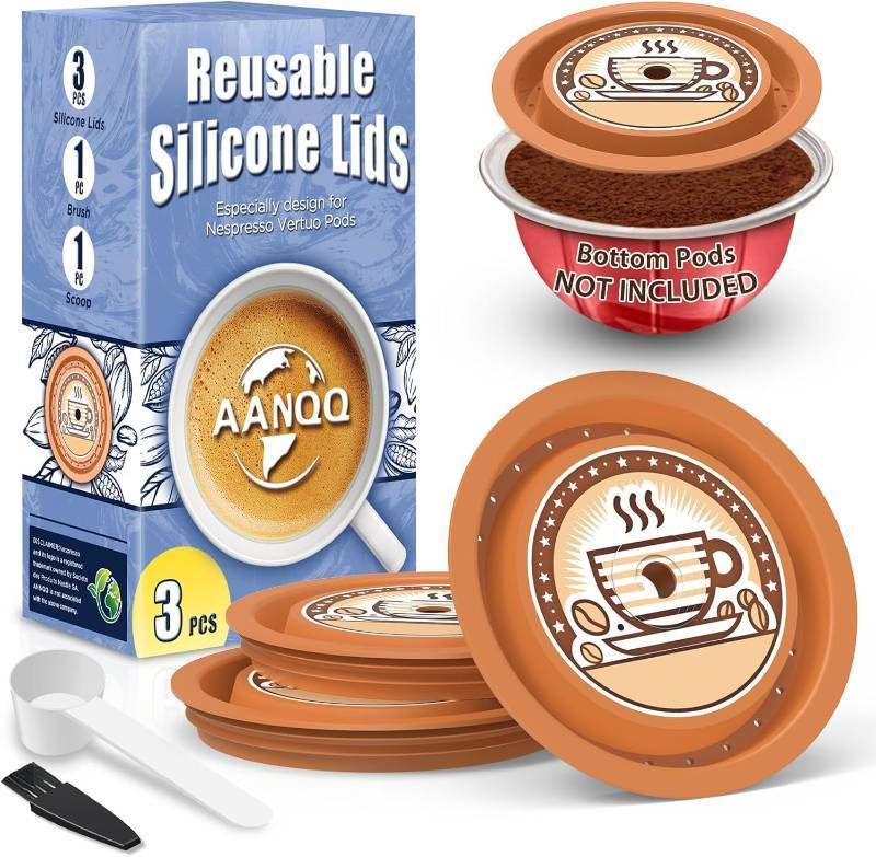 lot 6278 image: AANQQ Reusable Lids for Nespresso Pods Vertuo, 3pcs Food Grade Silicone Caps for Any Sizes of Reusable Nespresso Vertuo Pod Refillable Vertuo Capsule (3pcs Silicone Lids-No Capsule)
