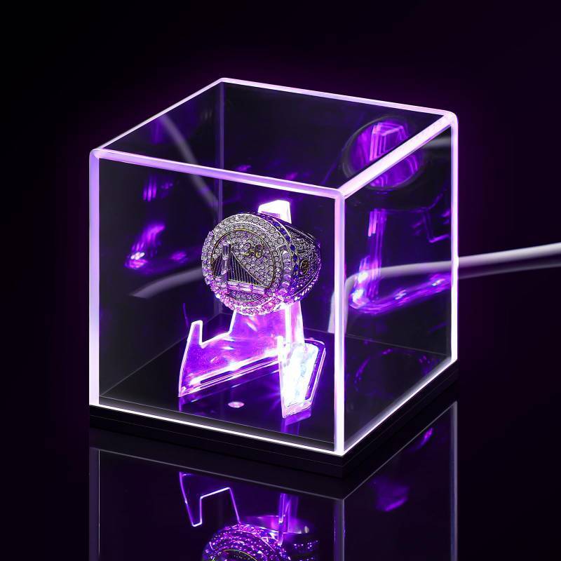 lot 6385 image: Colingmill Championship Ring Display Case with LED Light 7 Color Clear Ring Holder UV Protected Light up Display Box for Baseball Souvenir Memorabilia Gift(Acrylic Base,3.15 x 3.15 x 3.4 Inches)