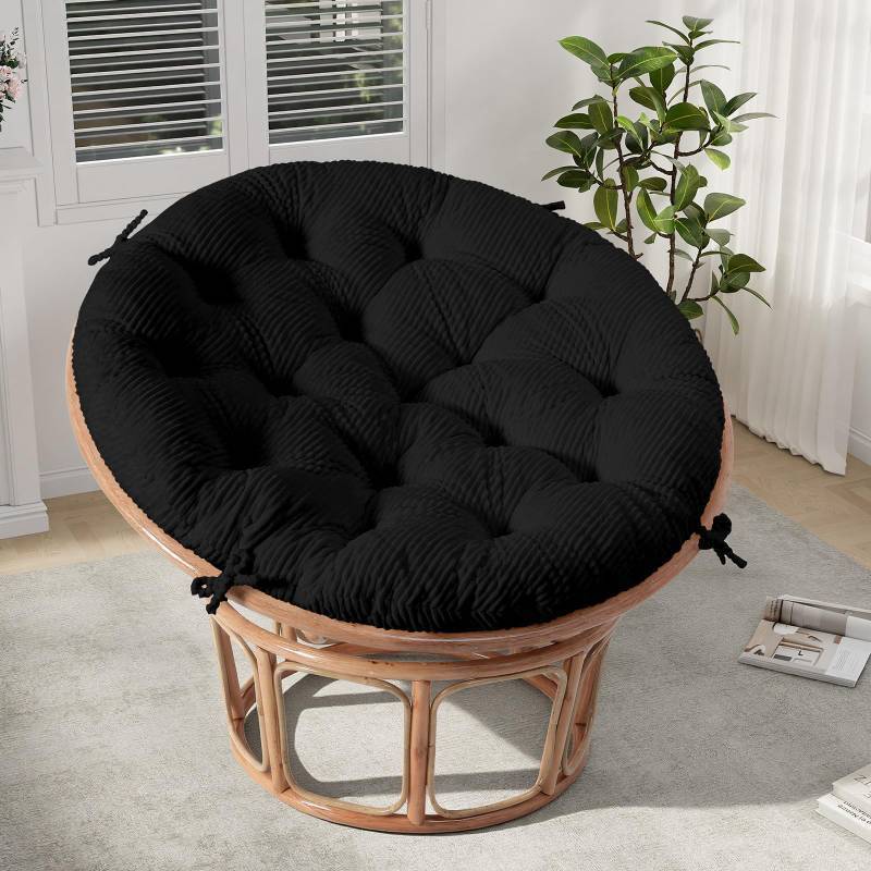 lot 6631 image: PRIMEPATIO Papasan Chair Cushion Cover Only, Papasan Circle Chair Cushion Corduroy Cover for Bowl Chair, 45 X 45 Inch, Black