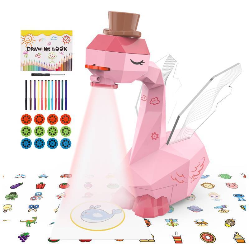 lot 6893 image: MFEESYOB Drawing Projector for Kids, Tracing and Drawing Projector for Kids with Cute Swan Look, Smart Art Sketcher Projector with 96 Stencils, Toddler Toys for Girls Boys 3, Pink