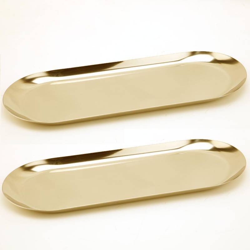 lot 6995 image: Fermus Stainless Steel Decorative Tray, 12 Inch Long, Jewelry Dish Cosmetics Organizer Bathroom Clutter Serving Platter Small Storage Tray, Oval, Gold 1