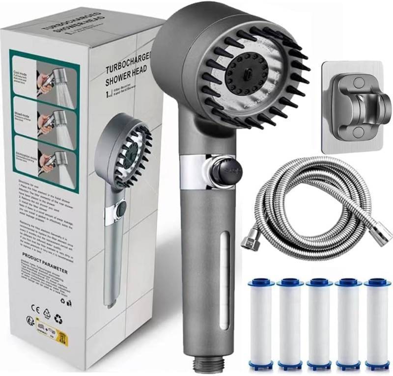 lot 6999 image: Ion Shower Drops Head Filtered Showerhead With Five Filters,Filtered Shower Head With Handheld,High Pressure Turbo Showerhead,Reusable,Adjustable Settings With Hose4-piece set