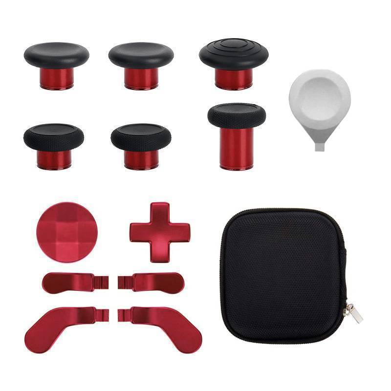 lot 6048 image: 13 in 1 Metal Thumbsticks for Xbox One Elite Series 2, Elite Series 2 Controller Accessory Parts, Gaming Accessory Replacement, Metal Mod 6 Swap Joystick, 4 Paddles, 2 D-Pads, 1 Tool (Plating Red)
