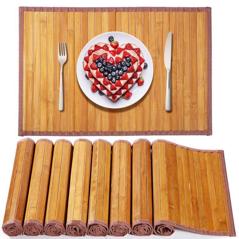 lot 7248 image: Hushee 8 Pcs Bamboo Placemats Dining Table Mats Washable Heat Place Resistant Mat for Dining Kitchen Room Table, 18 x 12 Inch(Classic Style)