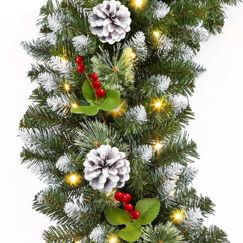 lot 8125 image: SHareconn 9FT Prelit Artificial Christmas Garland with Color Changing Lights and Timer by Batteries Operated for Mantle Table Stairs Fireplace Xmas Decoration, Holiday Indoor Outdoor, 9 FT, Snow