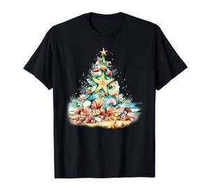 lot 2248 image: SeaShells Christmas Tree Ocean Water Starfish Beach Xmas T-Shirt Womens Small