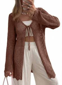 lot 2250 image: SHEWIN Womens Cardigan Sweaters Lightweight Oversized Tie Front Sweater Crochet Cardigans for Women Trendy 2026 Coffee Large