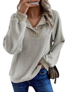 lot 2251 image: EVALESS Womens Long Sleeve Shirts Spring Fashion Must Haves Clothes Patchwork Button Up V Neck Oversized Tops Sweatshirt Business Casual Outfits Beige XXX-Large