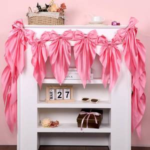 lot 2255 image: Pink Bow Garland Banner for Valentines Day Bachelorette Party Decorations Satin Ribbon Bow Knot Hanging Garland Banner Red Birthday Decor for Bridal Shower Wedding Engagement Party Supplies (Pink)