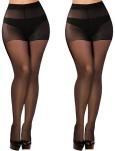 lot 2270 image: Buauty 2 Pairs Sheer Black Tights for Women -20D High Waist womens Pantyhose,Plus Size Nylon Stockings
