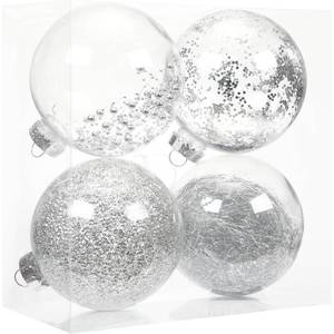 lot 2307 image: Sea Team 4-Pack Shatterproof Clear Plastic Christmas Tree Ball Ornaments Set, Extra Large Hanging Baubles with Tinsel Decorations for Xmas Tree, Wreath, Garland, 150mm5.91 Inches, Silver