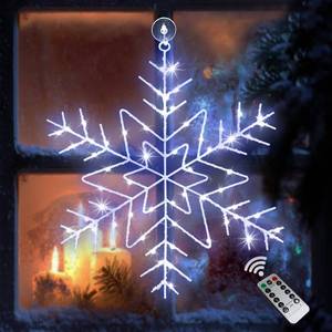 lot 2309 image: Christmas Snowflake Window Lights Decorations, 14 63 LED 8 Lighting Modes Cool White Snowflake Light with Remote Control Timer, USB Powered Christmas Silhouette Window Lights for Home Xmas Decor