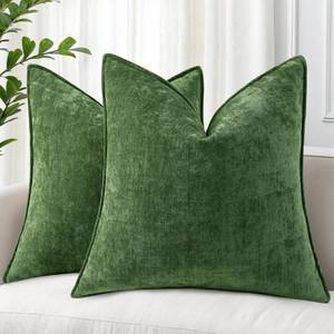 lot 2312 image: decorUhome Spring Couch Throw Pillow Covers 18x18 Set of 2, Decorative Soft Velvet Modern Cozy Chenille Pillow Cases with Elegant Design for Sofa Bed Living Room Home Decor, Moss Green