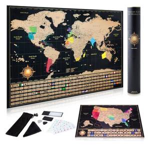 lot 2321 image: InnovativeMap Scratch Off World Map Poster and Detailed United States Map - Deluxe Travel Tracker Print - Complete Accessories Set and All Country Flags, World Maps for Wall, Fun Gifts for Travelers