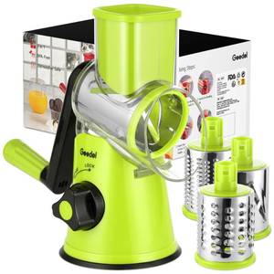 lot 2322 image: Geedel Rotary Cheese Grater, Kitchen Mandoline Vegetable Slicer with 3 Interchangeable Blades, Easy to Clean Rotary Grater Slicer for Fruit, Vegetables, Nuts