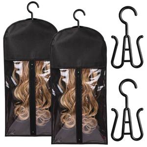 lot 2330 image: 2PCS Hair Extension Holder Wig Stand & Organizer - Hanger & Bag for Multiple Wigs (Black)