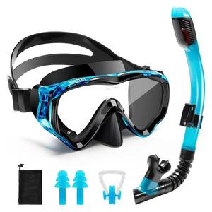 lot 2332 image: HIKOTEY Snorkeling Set for Kids, Full Dry Snorkeling Mask Set for Adults, Anti-Fog Protection, Unisex,HD Panoramic View, Snorkeling Gear for Kids 4-14 Age (BlueBlack)
