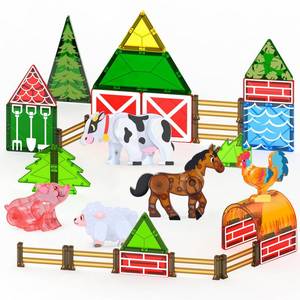 lot 2337 image: Oriate Farm Animals Magnetic Tiles, Movable Joint Farming Animals Magnetic Building Blocks Magnet Tiles Set, Educational Construction Travel Toy