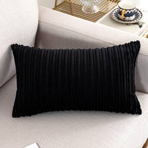 lot 2342 image: UGASA Velvet Lumbar Throw Pillow Cover, Both Sides Corduroy Striped Soft Solid Decorative Rectangular Cushion Case for CouchBedroomCar, 1 Pack, 12x20 Inch, Black