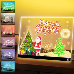lot 2352 image: Exbelle 16in LED Drawing Message Note Board 7 Colors Light Acrylic Dry Erase Lumiboard with Colors 2 Modes as Night Light for Kids RoomStoreOffice Ideal Gift for Festival Decoration 7 Markers