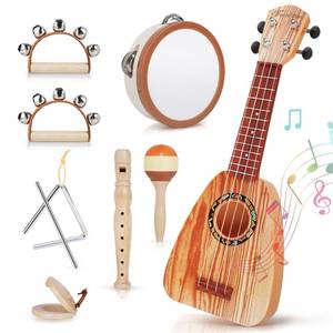 lot 2354 image: Kids Guitar Set - Musical Toys for 2 3 Year Old Boy Birthday Gifts, Montessori Toys for 2 Year Old Girls, Musical Instruments with UkuleleTambourineMaracas for Toddler 2-4, Band Sets for Kids 3-5 TAMBOURINE IS DAMAGED