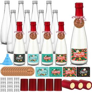 lot 2356 image: Baderke 12 Pack 16oz Christmas Plastic Coquito Bottles with Caps Label Stickers Decoration 500ml Clear Empty Wine Bottle for Drinks Plastic Champagne Bottle for Homemade Coquito Xmas Party (Red)