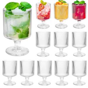 lot 2388 image: Geavo 12Pcs Vintage Ribbed Wine Glasses, 6.8 oz Origami Style Goblet Glasses, Clear Short Stem Water Goblets, Cocktail Glasses Glassware for Iced Tea, Beer, Juice, Whiskey, Party