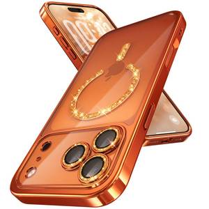 lot 2397 image: Magnetic for iPhone 17 Pro Case with Glitter Integrated Lens Protection, Glossy Bumper & Shiny Magnetic Ring Compatible with Magsafe Cute Women Girl Protective Case for iPhone 17 Pro Cosmic Orange
