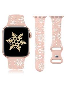 lot 2403 image: Wearlizer Christmas Snowflake Engraved Band Compatible with Apple Watch Bands 40384142mm Women, Cute Two-Tone Soft Silicone Holiday Sport Strap for iWatch Series 1110987654321SE Pink
