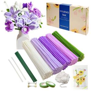 lot 2410 image: YYUENGTAK 350 Pcs Purple Pipe Cleaners Flower kit with tutoria,Fluffy Yarn,Green Floral Wires,Gardening Tape,Stamen-2 Colors Pipe Cleaners Craft,Chenille Stems for DIY Art Projects Creative Gift Decor