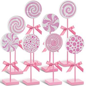 lot 2411 image: Amyhill 8 Pcs Christmas Candy Wooden Tabletop Decor Glitter Xmas Candy Cane Table Centerpiece Sign for Christmas Tiered Tray Home Desk Office Party Decoration (Elegant,Pink)