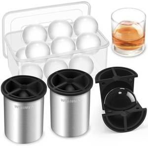 lot 2412 image: Clear Ice Cube Maker - 2.5 Ball - Stainless Steel Clear Ice Maker - Compact Design - for Whiskey, Cocktails, Bourbon - 2 PACK with Ice Tong & Ice Box
