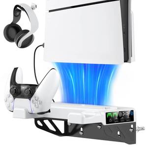 lot 2414 image: PS5SlimPro Wall Mount Kit with Cooling Fan & Charging Station, PS5 Shelf Floating Mount for All PlayStation 5SlimPro Disc & Digital Console, PS 5 Wall Bracket Behind TV, PS Five Pro Accessories