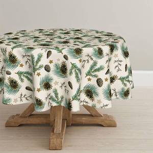 lot 2416 image: Horaldaily Christmas Tablecloth 90x90 Inch Round, Pine Branches Cones Washable Table Cover for Party Picnic Dinner Decor