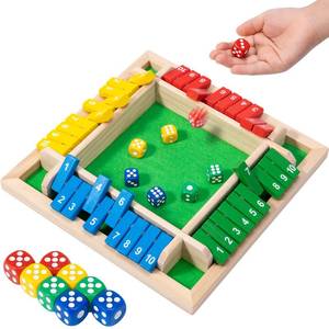 lot 2418 image: Shut The Box Game, 4-Player Wooden dice Game Thats Perfect for Parties and Gatherings. It enhances Math and Decision-Making Skills While Providing Endless Entertainment.