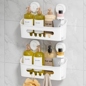 lot 2423 image: LEVERLOC Shower Caddy Suction Cup 2 Pack, Shower Organizer Removable Bathroom Shelf, Storage Suction Powerful Max Hold 22lbs Bathroom Caddy Waterproof Holder, White