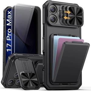 lot 2431 image: SSLOTSCASE for iPhone 17 Pro Max Case with 2X Privacy Screen Protector, Card Holder & Sliding Lens Cover & Kickstand, Military-Grade Heavy Duty Phone Case Cover for iPhone 17 Pro Max 6.9, Black
