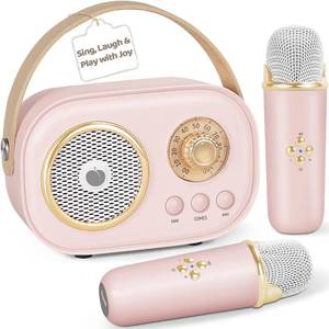 lot 2433 image: PRUNUS C20 Mini Karaoke Machine,Valentines Day Gifts for Her Him Kids Mens,Portable Bluetooth Speaker with 2 Wireless Microphone for Boys Girls 3-12 Years Old Birthday Party Pink