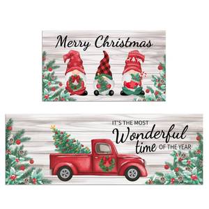 lot 2435 image: Christmas Kitchen Rugs - 2 Piece Kitchen Mats Set Non-Slip Kitchen Backing Area Rugs Its The Most Wonderful Time of The Year Decoration Doormat Indoor Outdoor Entry Mat (17 x 29  17 x 47)