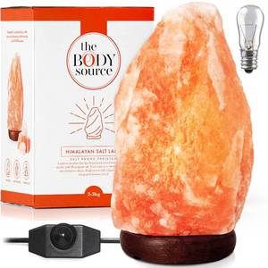 lot 2442 image: The Body Source Himalayan Salt Lamp  8-10 in (7-11 lb)  Natural Salt Rock Lamp with Dimmer Switch & Wooden Base  Night Light & Bulb Replacement