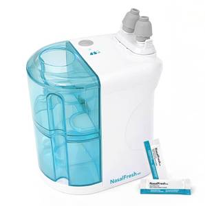 lot 2445 image: NASALFRESH MD - Dual Powered Nasal Irrigation System Nasal Rinse and Wash - Sinus Decongestant Relief System w 30 Saline Packets - Rechargeable - Multi-User, 2 Sets of Nose Pillows - Snoring Remedy
