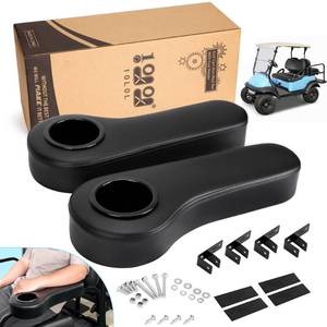lot 2447 image: 10L0L Golf Cart Rear Seat Kit Arm Rest Set with Cup Holder EzGo Yamaha Drilling Required or Drilling - Black