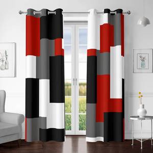 lot 2449 image: Tyrot Red Black 100% Blackout Curtains for Bedroom 63 inch Length 2 Panels Set White Grey Modern Abstract Geometric Black Out Curtains Insulated Room Darkening Window Drapes for Living Room, 42Wx63L