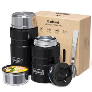 lot 2451 image: Bidakid Insulated Food Jar Set 25.4oz &amp 17oz Stainless Steel Containers with Folding Spoon and Carrying Bags Leak-Proof, Keeps Food Hot or Cold for up to 12 Hours Ideal for Work, School, Travel