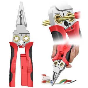 lot 2455 image: GADO Pro 8-in-1 Wire Crimper Stripper with Voltage Detector & Dual Alarms - Heavy Duty 12-250V ACDC Tester for HotNeutral Wires - Electrician, HVAC, Car Repair Tool (Red)